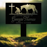 Western Cowboy Memorial Plaque with Horse and Cross - Personalized Grave Marker for Outdoor Yard - Custom Cowboy Metal Sign