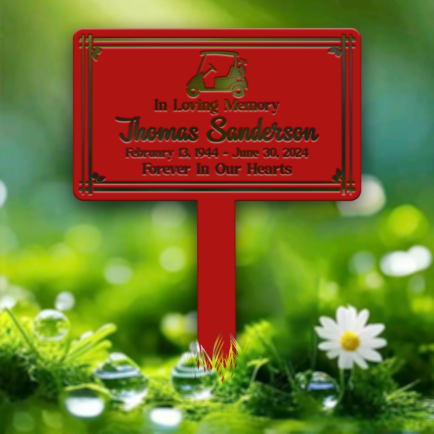 Personalized Golf Cart Memorial Yard Sign – In Loving Memory Garden Stake – Custom Outdoor Memorial Plaque for Golf Lovers