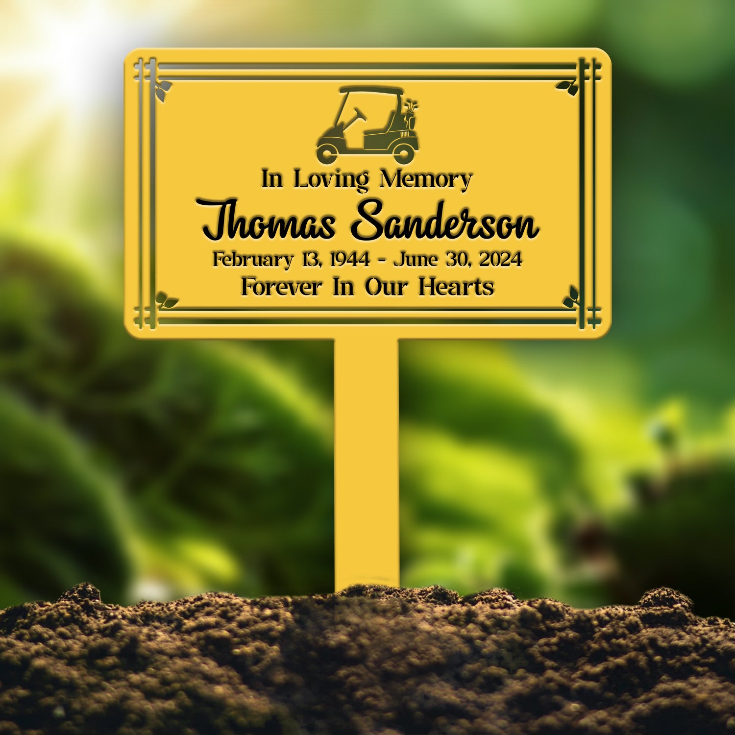 Personalized Golf Cart Memorial Yard Sign – In Loving Memory Garden Stake – Custom Outdoor Memorial Plaque for Golf Lovers