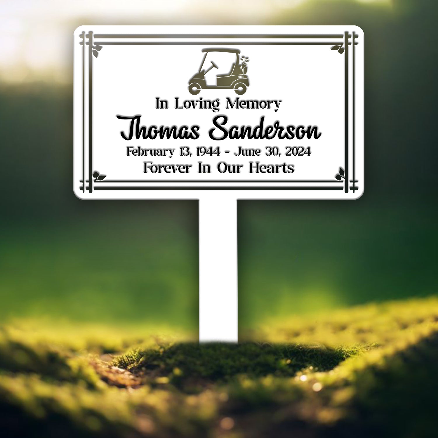 Personalized Golf Cart Memorial Yard Sign – In Loving Memory Garden Stake – Custom Outdoor Memorial Plaque for Golf Lovers