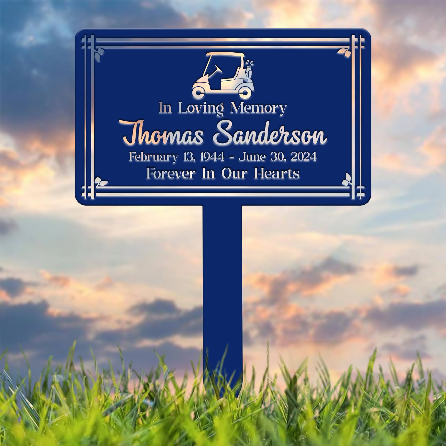 Personalized Golf Cart Memorial Yard Sign – In Loving Memory Garden Stake – Custom Outdoor Memorial Plaque for Golf Lovers
