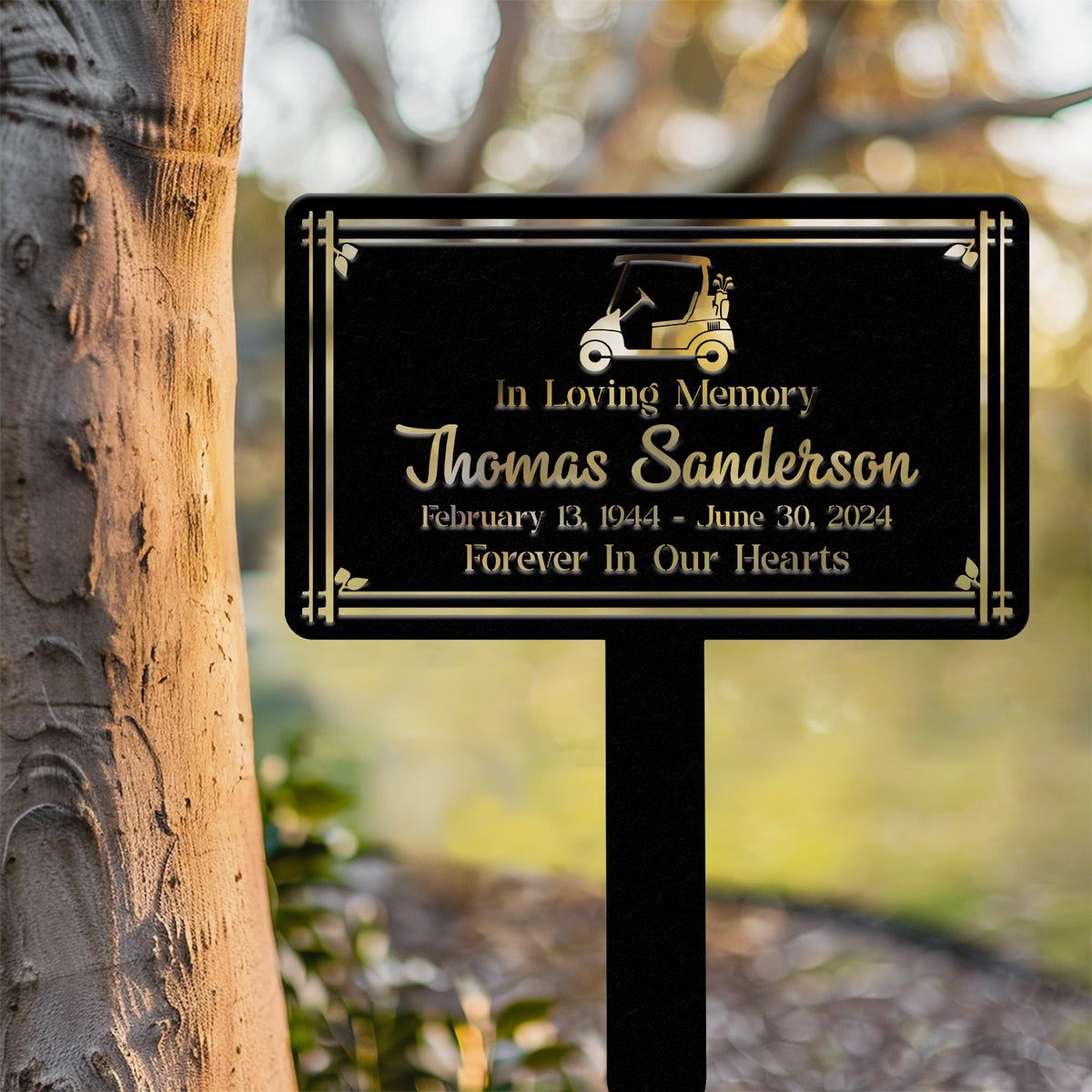 Personalized Golf Cart Memorial Yard Sign – In Loving Memory Garden Stake – Custom Outdoor Memorial Plaque for Golf Lovers