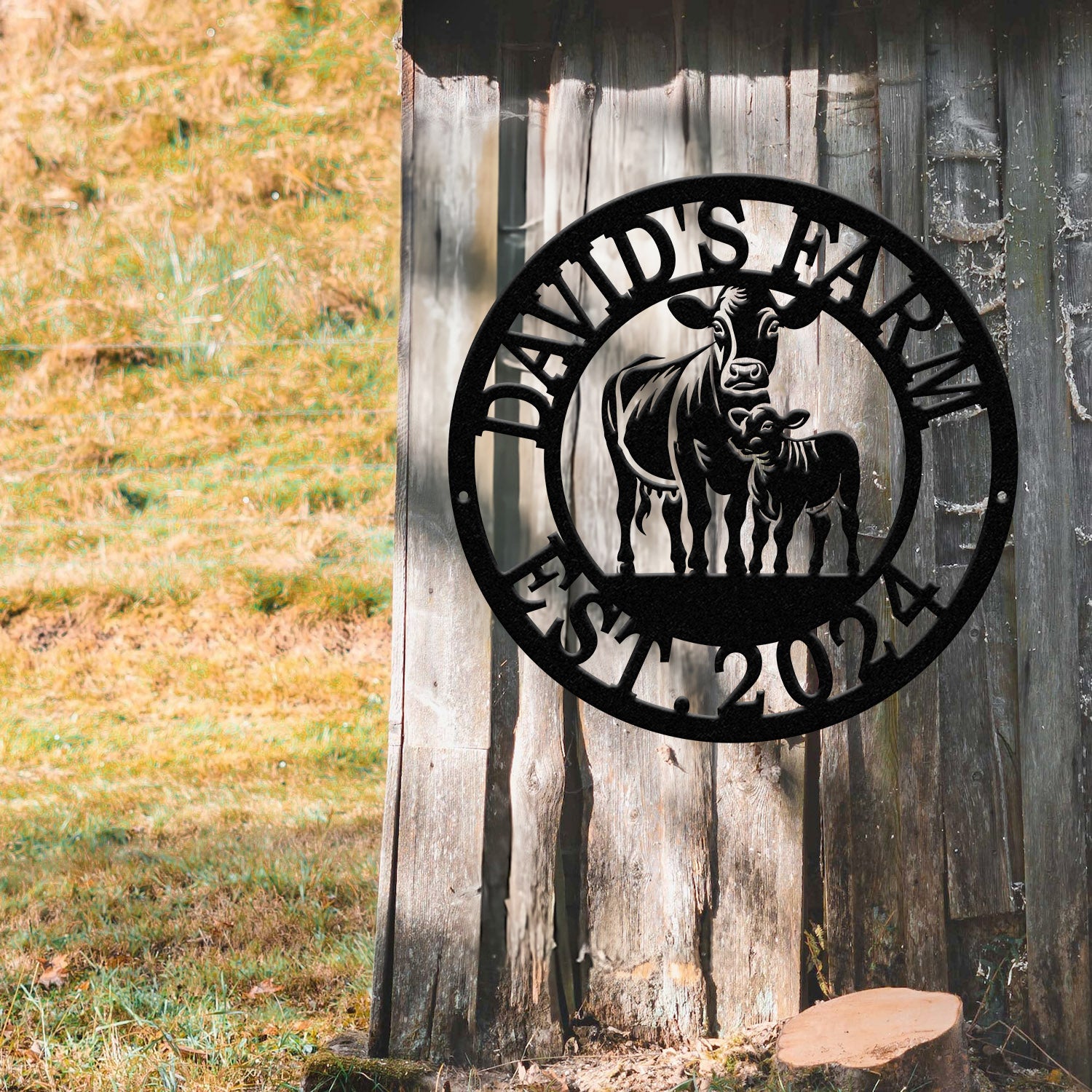 Custom Metal Farm Sign with Cow and Calf – Personalized Farm Name Sign – Ranch Decor with Year Established – Durable Outdoor Metal Sign