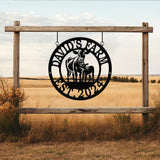 Custom Metal Farm Sign with Cow and Calf – Personalized Farm Name Sign – Ranch Decor with Year Established – Durable Outdoor Metal Sign