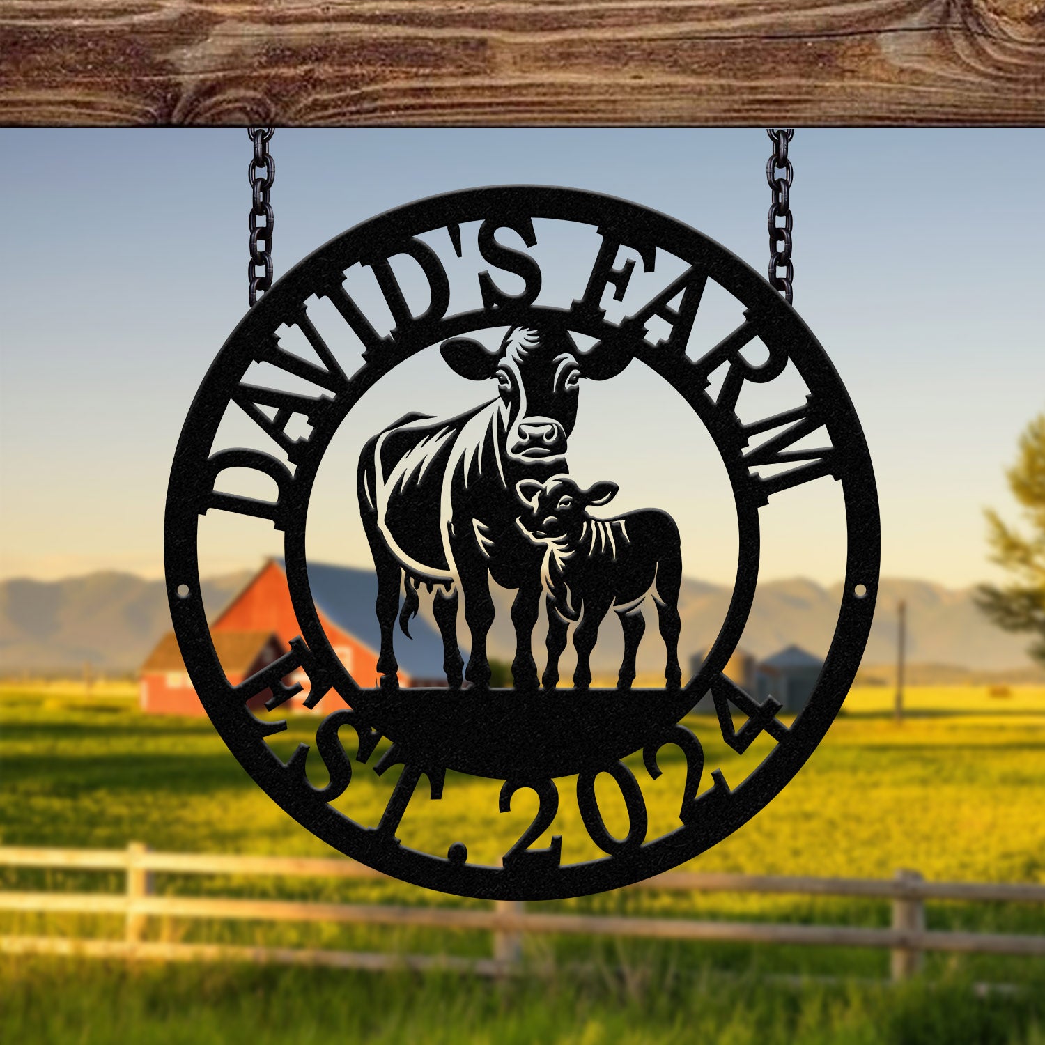 Custom Metal Farm Sign with Cow and Calf – Personalized Farm Name Sign – Ranch Decor with Year Established – Durable Outdoor Metal Sign