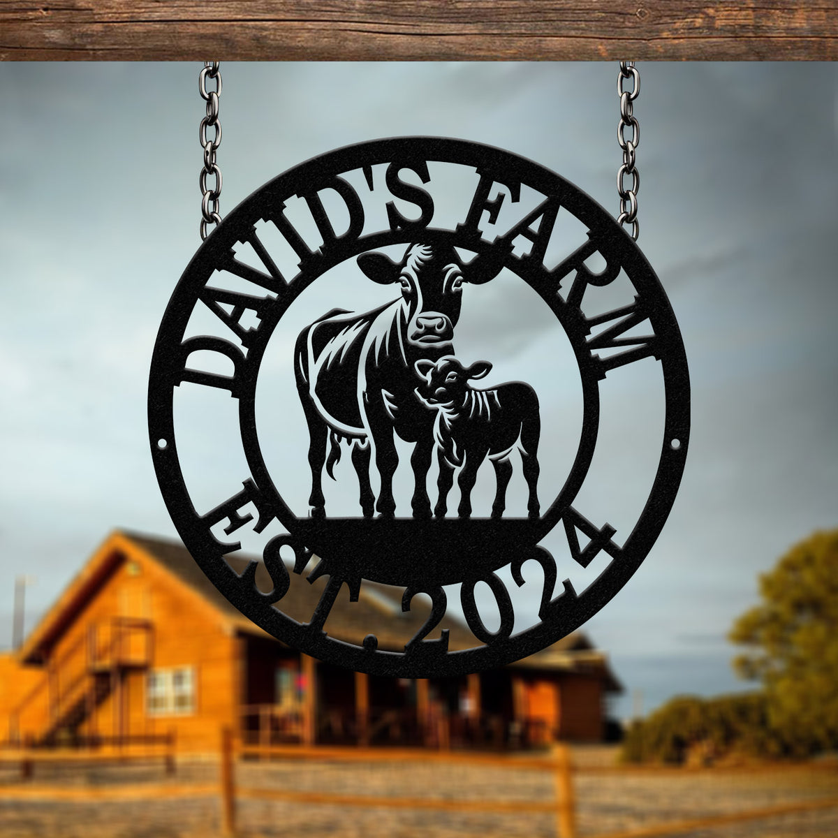 Custom Metal Farm Sign with Cow and Calf – Personalized Farm Name Sign – Ranch Decor with Year Established – Durable Outdoor Metal Sign