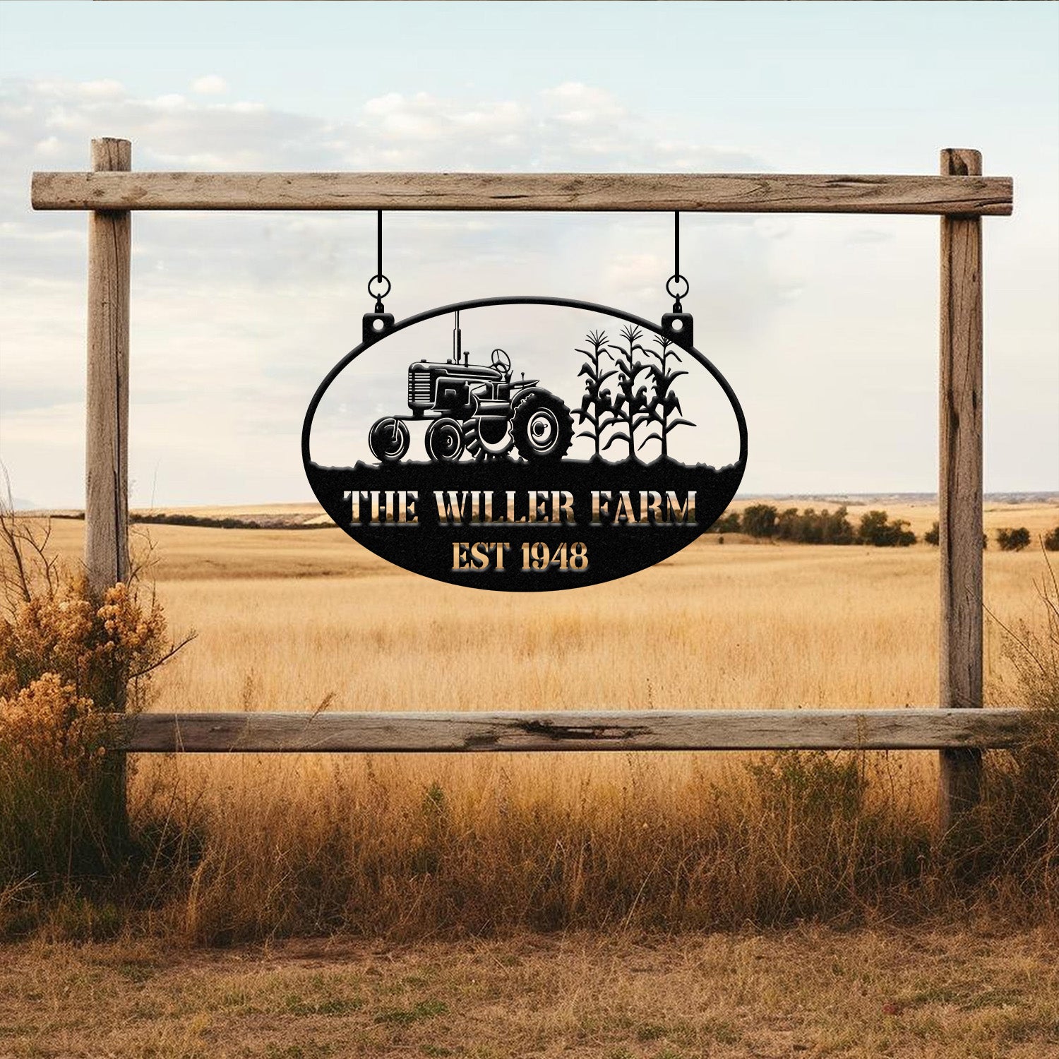 Personalized Farm Sign with Tractor Design - Custom Rustic Metal Plaque for Farmhouses - Established Date - Perfect Outdoor Farm Decor