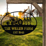 Personalized Farm Sign with Tractor Design - Custom Rustic Metal Plaque for Farmhouses - Established Date - Perfect Outdoor Farm Decor