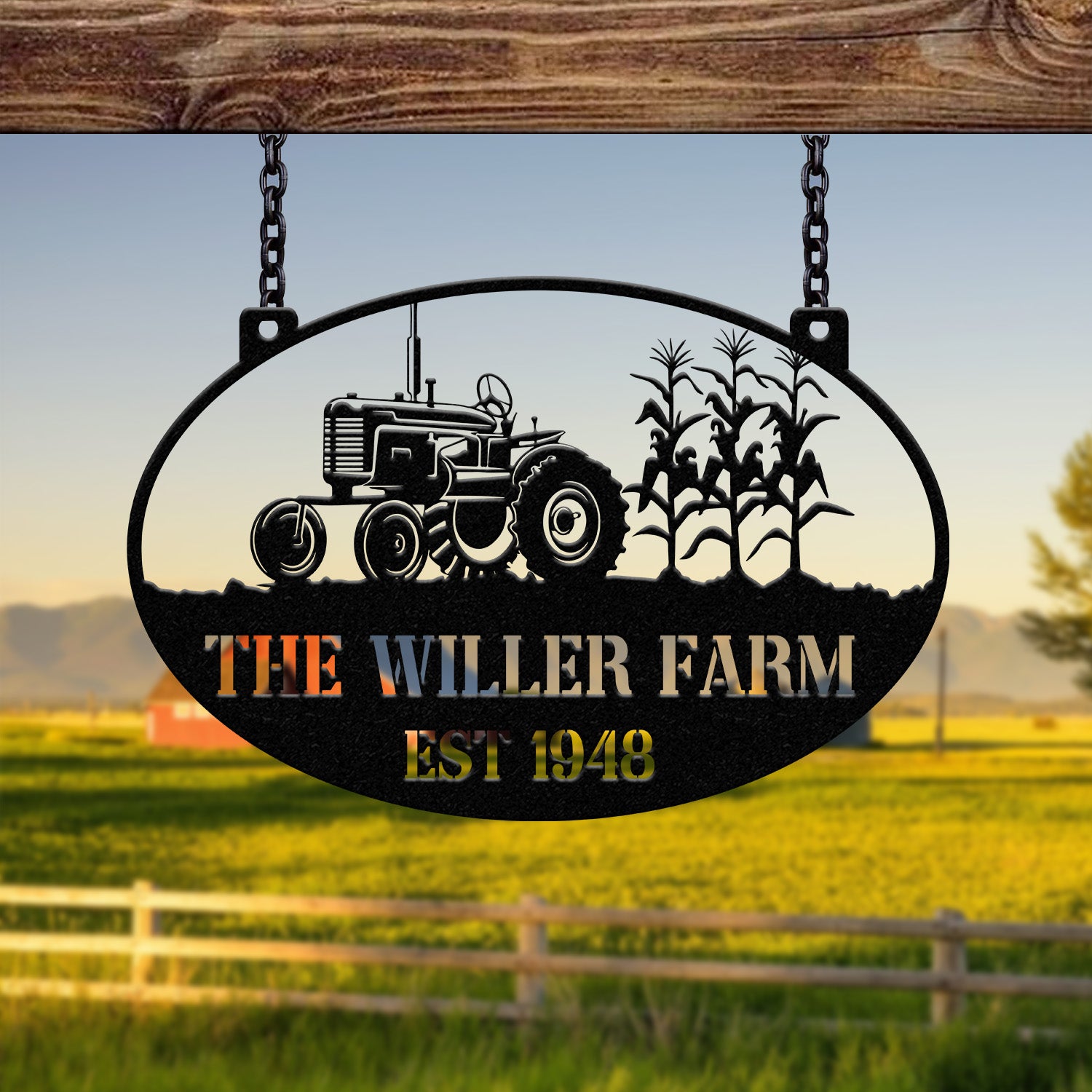 Personalized Farm Sign with Tractor Design - Custom Rustic Metal Plaque for Farmhouses - Established Date - Perfect Outdoor Farm Decor