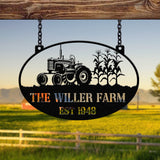 Personalized Farm Sign with Tractor Design - Custom Rustic Metal Plaque for Farmhouses - Established Date - Perfect Outdoor Farm Decor