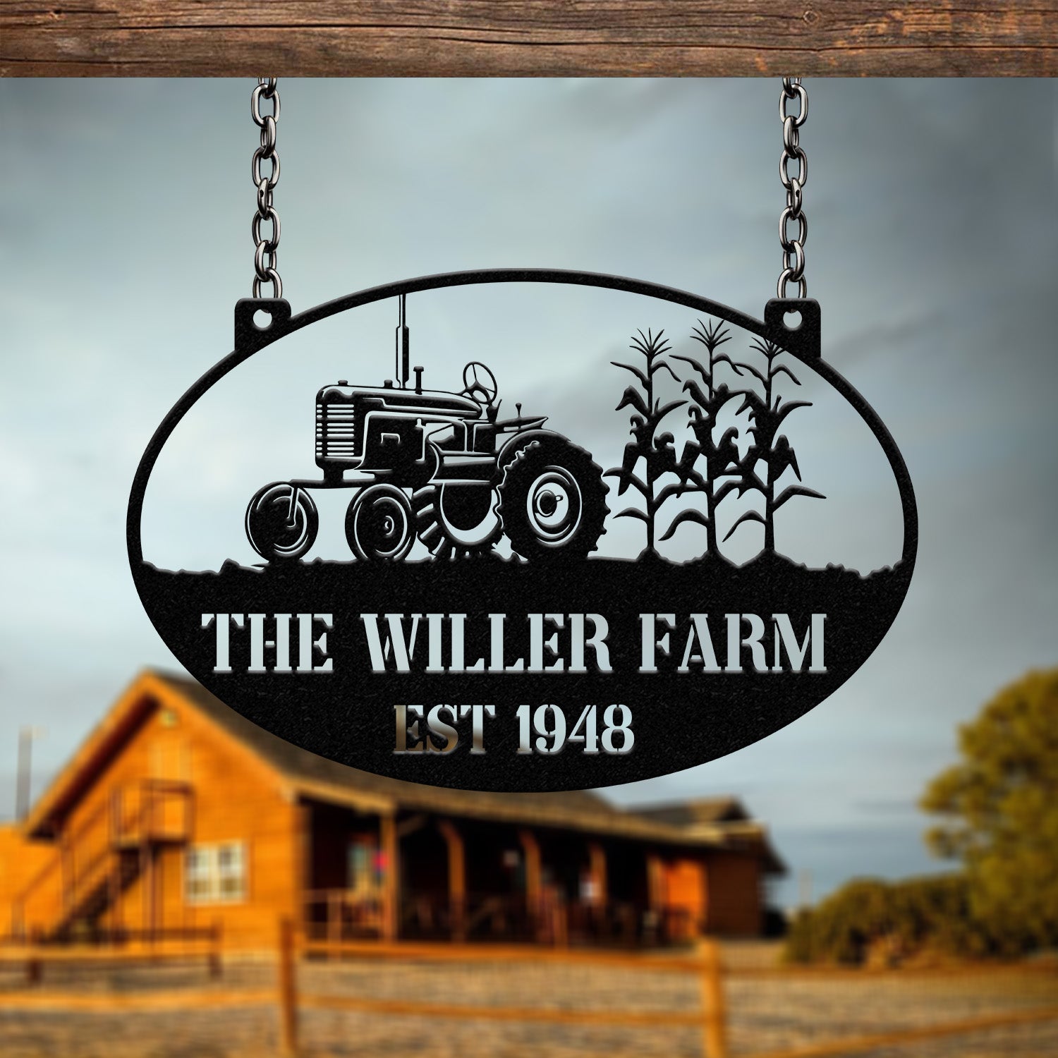 Personalized Farm Sign with Tractor Design - Custom Rustic Metal Plaque for Farmhouses - Established Date - Perfect Outdoor Farm Decor