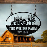 Personalized Farm Sign with Tractor Design - Custom Rustic Metal Plaque for Farmhouses - Established Date - Perfect Outdoor Farm Decor