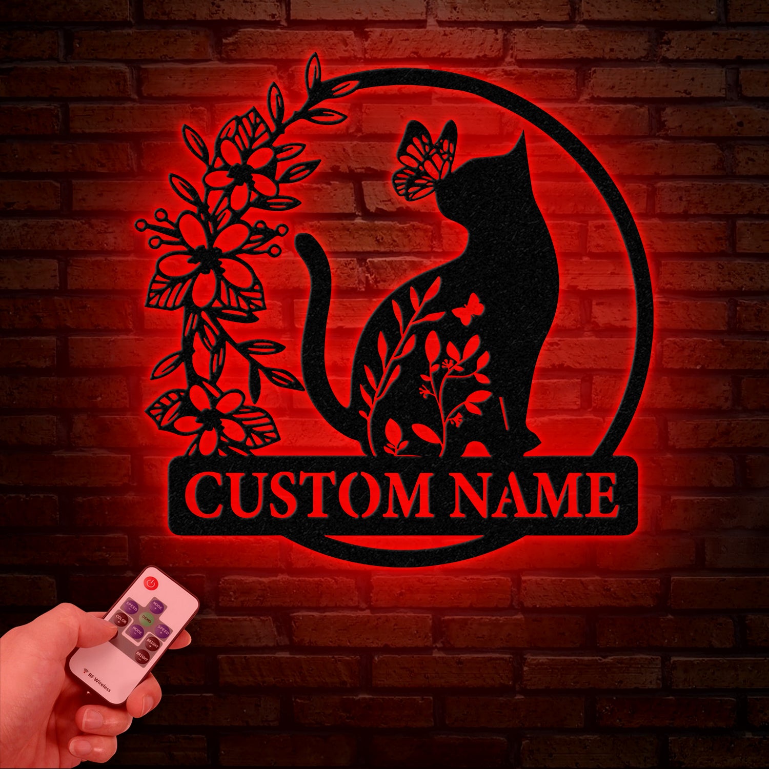 Custom TBack Cat Metal Sign with Led Lights, Personalized Floral Cat Metal Sign, Cat Wall Art, Custom Cat Name Sign, Pet Lover Gift