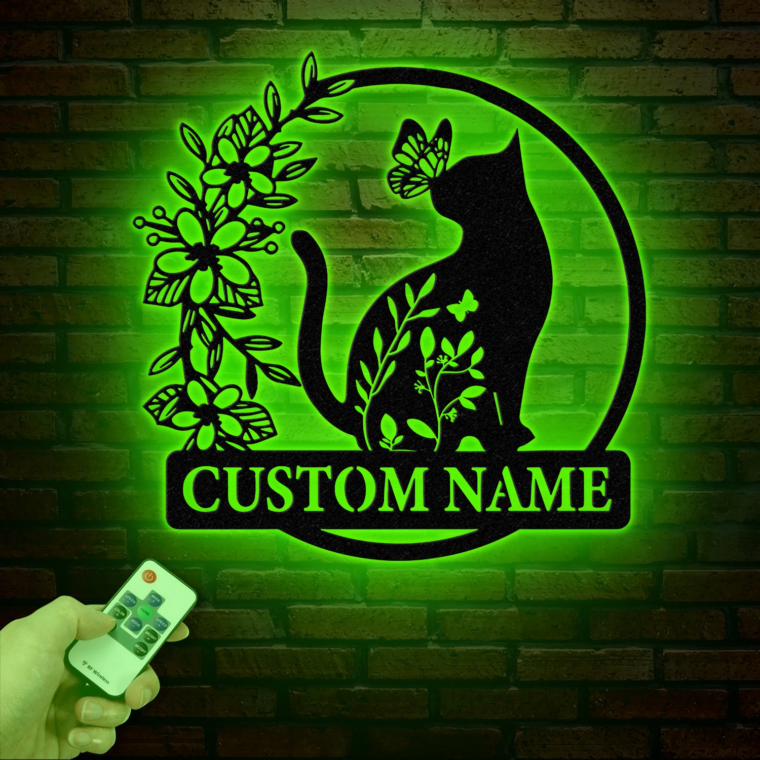 Custom TBack Cat Metal Sign with Led Lights, Personalized Floral Cat Metal Sign, Cat Wall Art, Custom Cat Name Sign, Pet Lover Gift