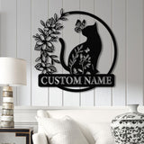 Custom TBack Cat Metal Sign with Led Lights, Personalized Floral Cat Metal Sign, Cat Wall Art, Custom Cat Name Sign, Pet Lover Gift