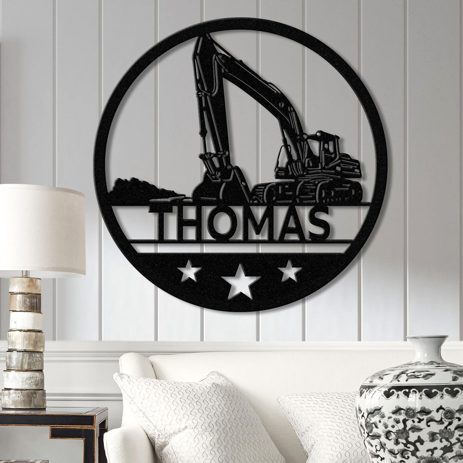 Custom Excavator Driver Metal Wall Art LED Light, Personalized Excavator Name Sign, Nursery Sign, Construction Decoration, Gift For Him