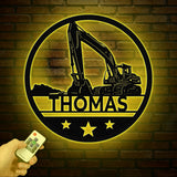 Custom Excavator Driver Metal Wall Art LED Light, Personalized Excavator Name Sign, Nursery Sign, Construction Decoration, Gift For Him