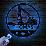 Custom Excavator Driver Metal Wall Art LED Light, Personalized Excavator Name Sign, Nursery Sign, Construction Decoration, Gift For Him