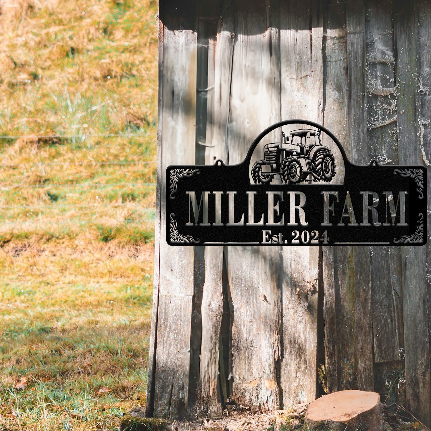 Personalized Farmhouse Tractor Metal Sign - Custom Family Name Sign, Rustic Farm Decor, Established Plaque for Barn, Outdoor Metal Farm Sign