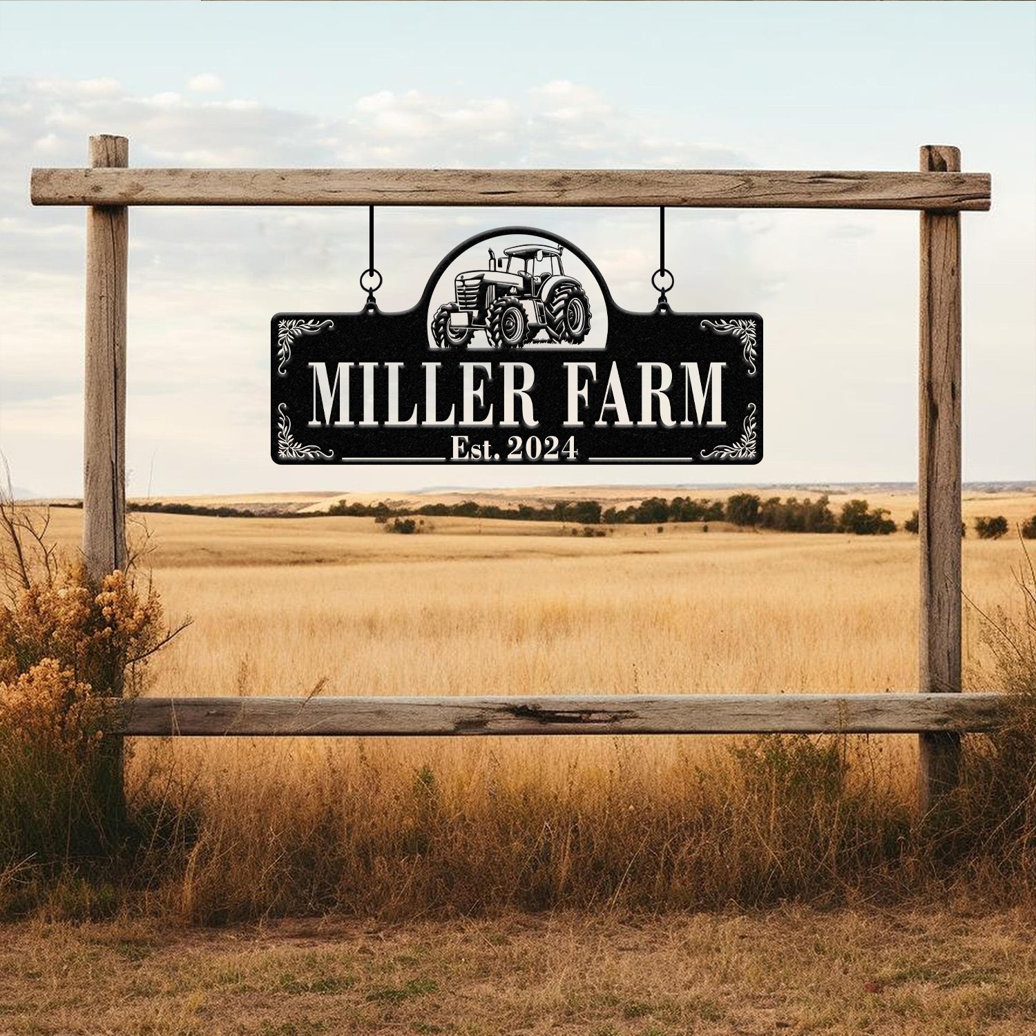 Personalized Farmhouse Tractor Metal Sign - Custom Family Name Sign, Rustic Farm Decor, Established Plaque for Barn, Outdoor Metal Farm Sign