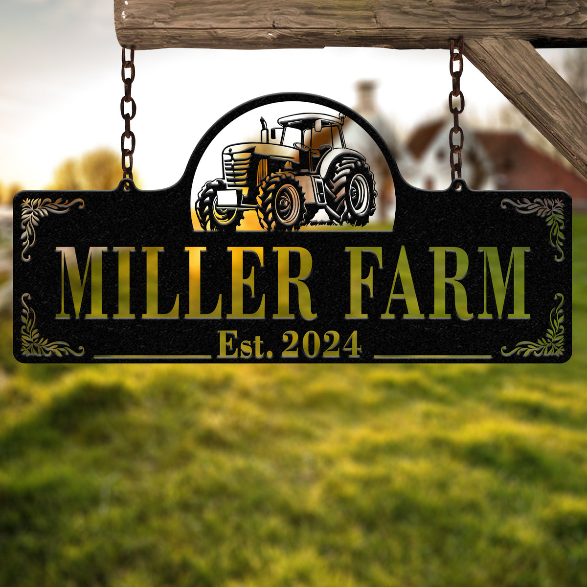 Personalized Farmhouse Tractor Metal Sign - Custom Family Name Sign, Rustic Farm Decor, Established Plaque for Barn, Outdoor Metal Farm Sign