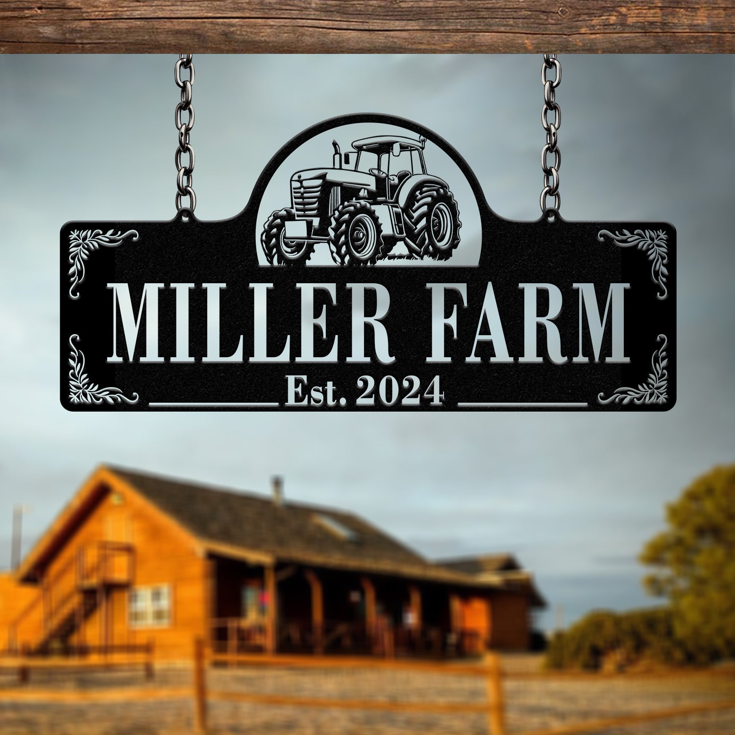 Personalized Farmhouse Tractor Metal Sign - Custom Family Name Sign, Rustic Farm Decor, Established Plaque for Barn, Outdoor Metal Farm Sign