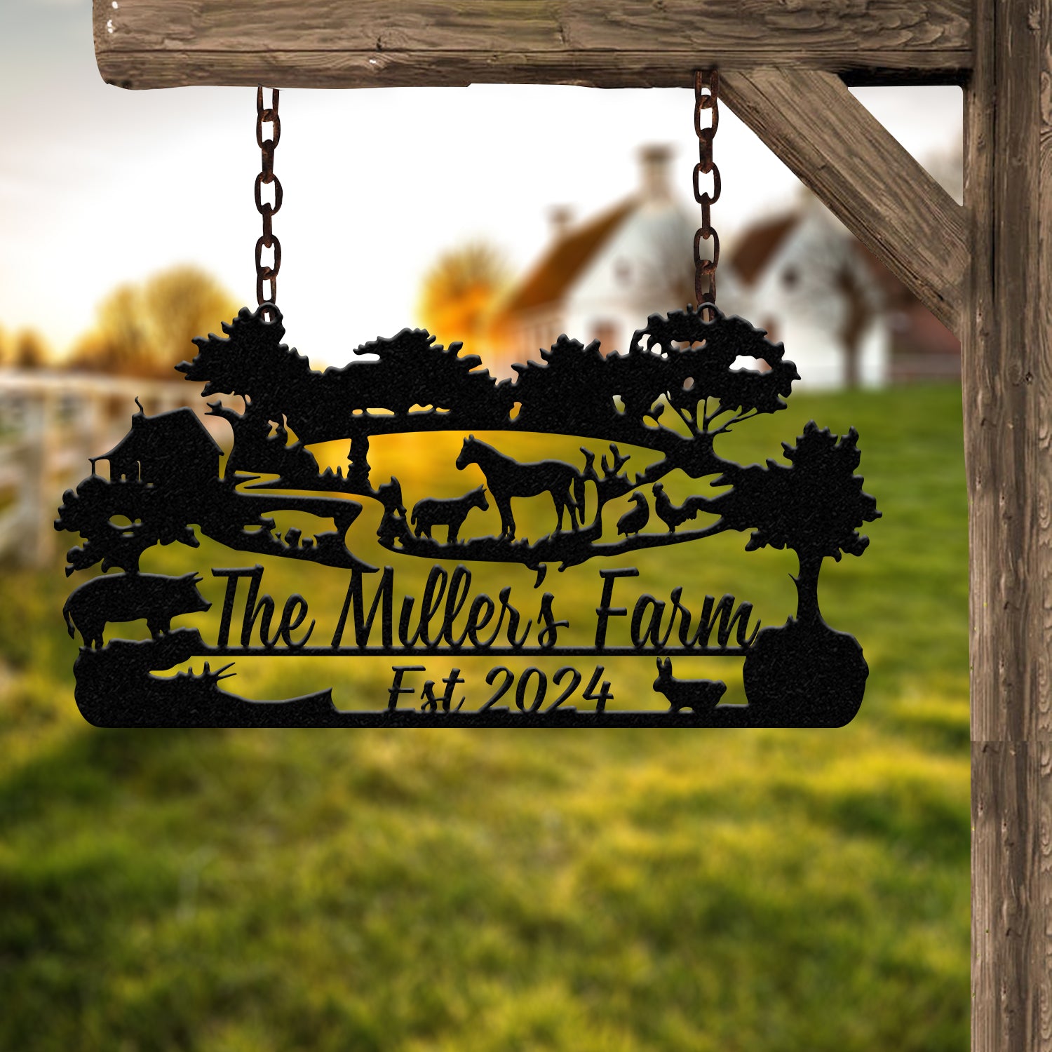 Custom Farm Metal Sign - Personalized Rustic Farmhouse Sign with Animals, Family Name Sign, Established Date, Outdoor Decor, Farm Sign Gift