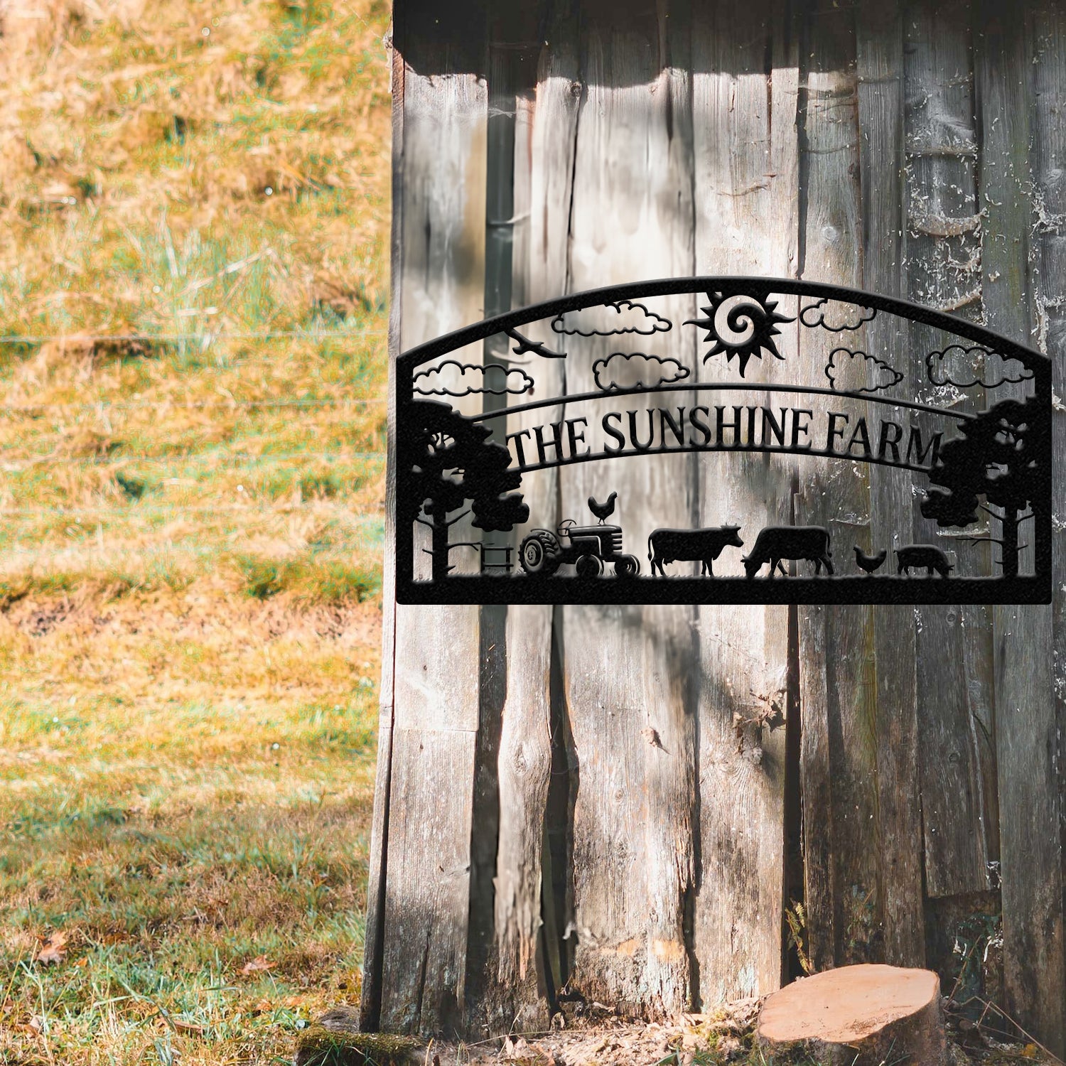 Personalized Farm Metal Sign - Custom Farm Name Sign with Tractor and Animal Design, Rustic Barn Decor, Outdoor Hanging Sign for Farmhouse