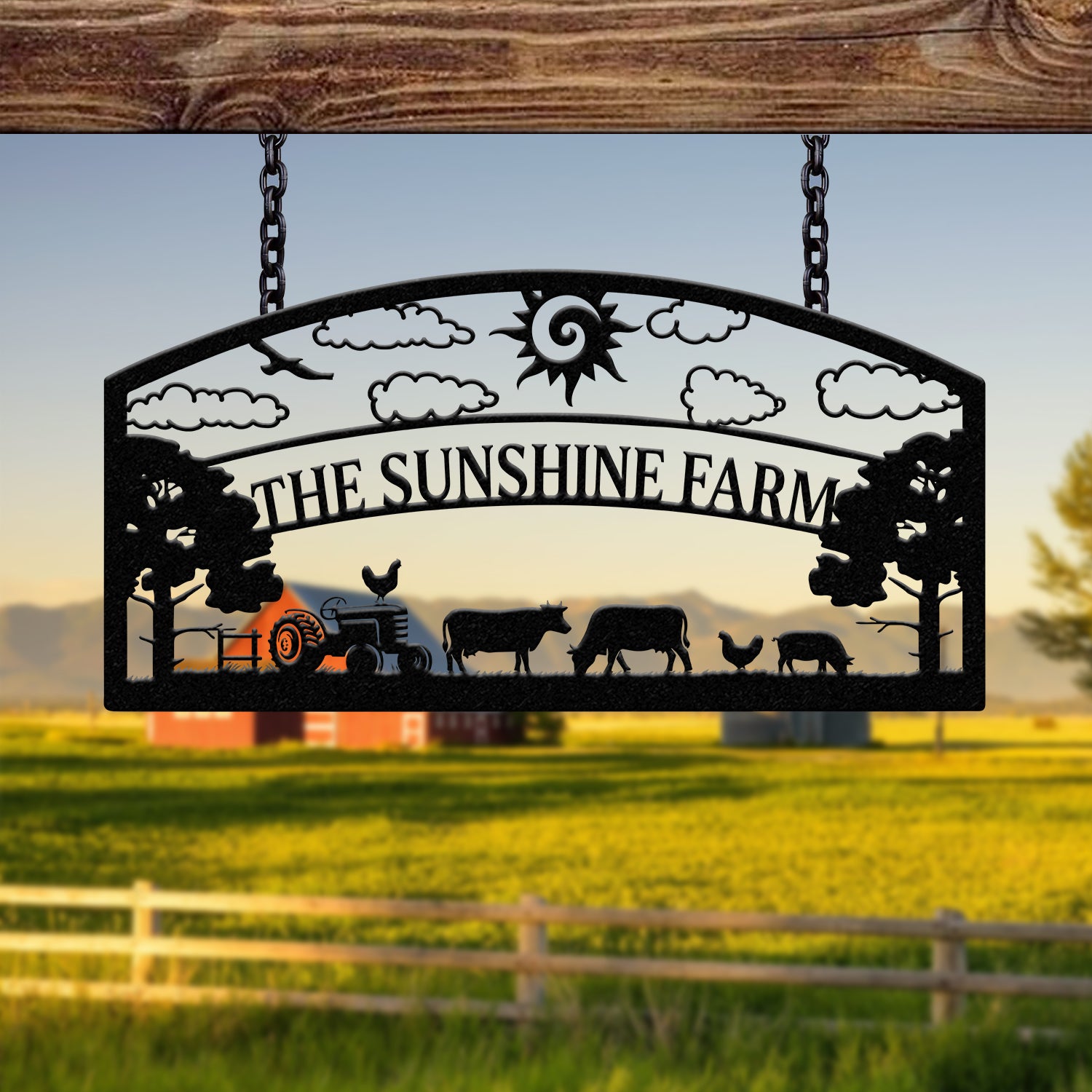 Personalized Farm Metal Sign - Custom Farm Name Sign with Tractor and Animal Design, Rustic Barn Decor, Outdoor Hanging Sign for Farmhouse