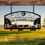 Personalized Farm Metal Sign - Custom Farm Name Sign with Tractor and Animal Design, Rustic Barn Decor, Outdoor Hanging Sign for Farmhouse
