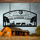 Personalized Farm Metal Sign - Custom Farm Name Sign with Tractor and Animal Design, Rustic Barn Decor, Outdoor Hanging Sign for Farmhouse