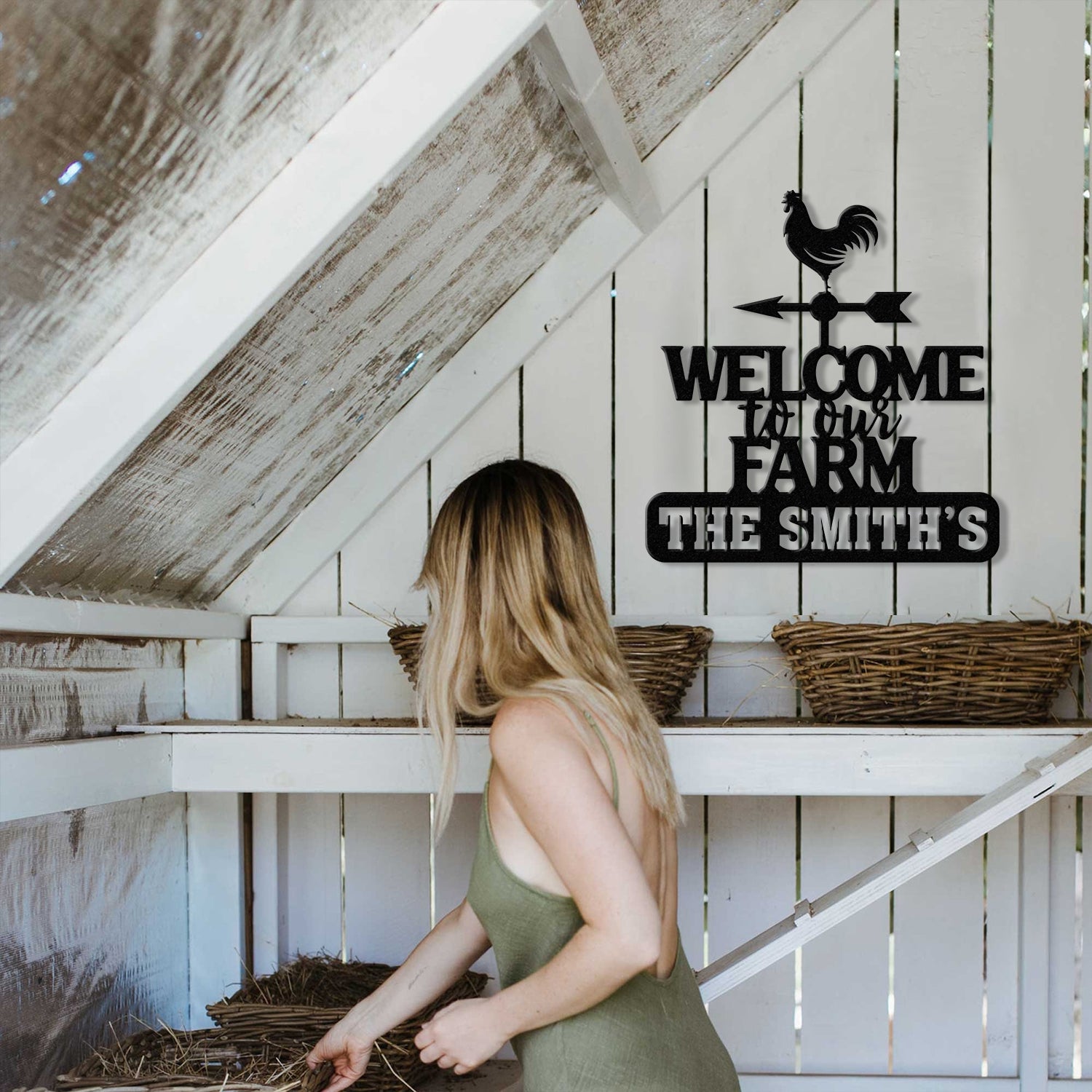 Personalized Metal Welcome Farm Sign with Rooster, Rustic Outdoor Yard Decor, Custom Name Farmhouse Wall Art, Farm Entrance Gate Sign