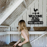 Personalized Metal Welcome Farm Sign with Rooster, Rustic Outdoor Yard Decor, Custom Name Farmhouse Wall Art, Farm Entrance Gate Sign