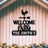 Personalized Metal Welcome Farm Sign with Rooster, Rustic Outdoor Yard Decor, Custom Name Farmhouse Wall Art, Farm Entrance Gate Sign