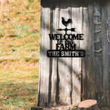 Personalized Metal Welcome Farm Sign with Rooster, Rustic Outdoor Yard Decor, Custom Name Farmhouse Wall Art, Farm Entrance Gate Sign