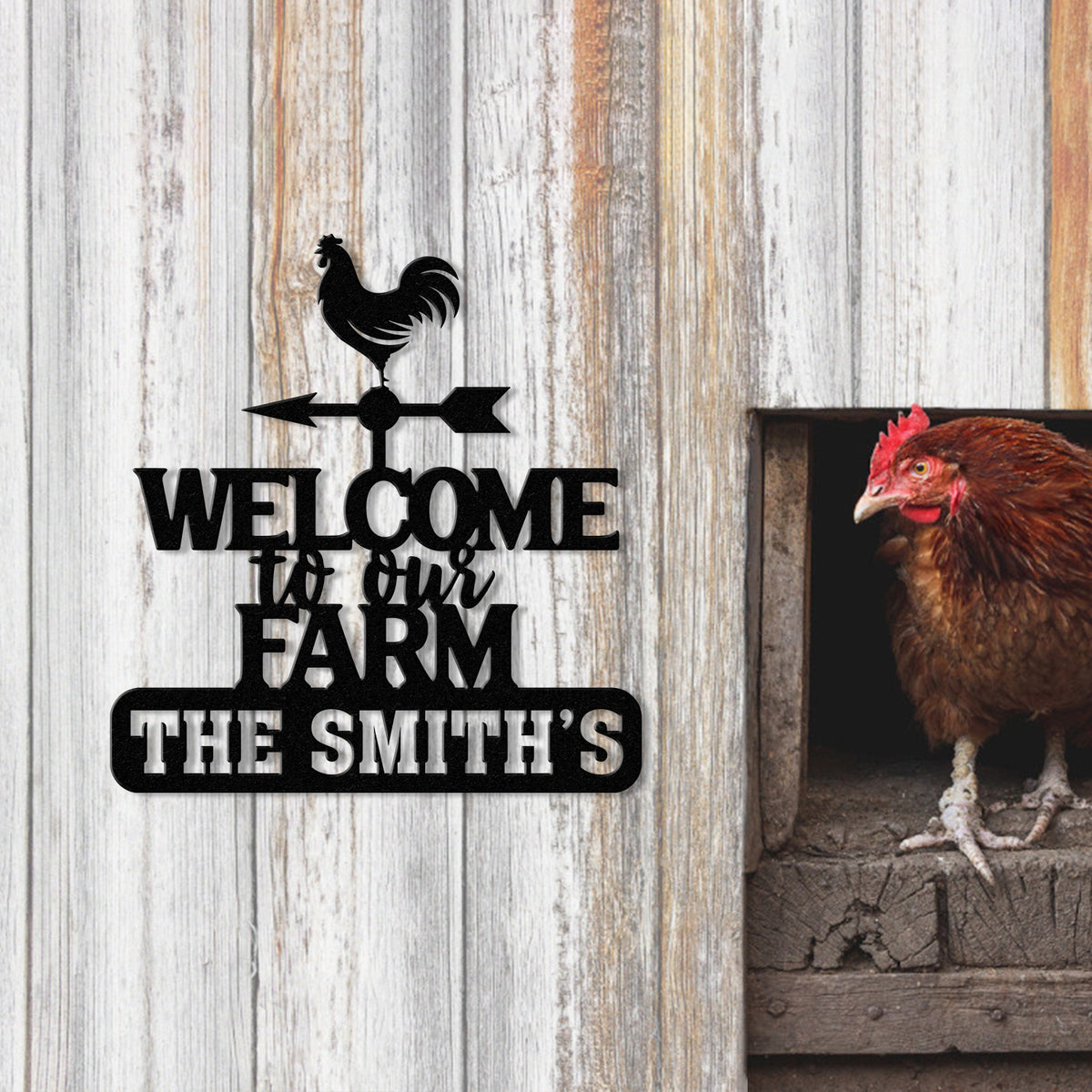 Personalized Metal Welcome Farm Sign with Rooster, Rustic Outdoor Yard Decor, Custom Name Farmhouse Wall Art, Farm Entrance Gate Sign