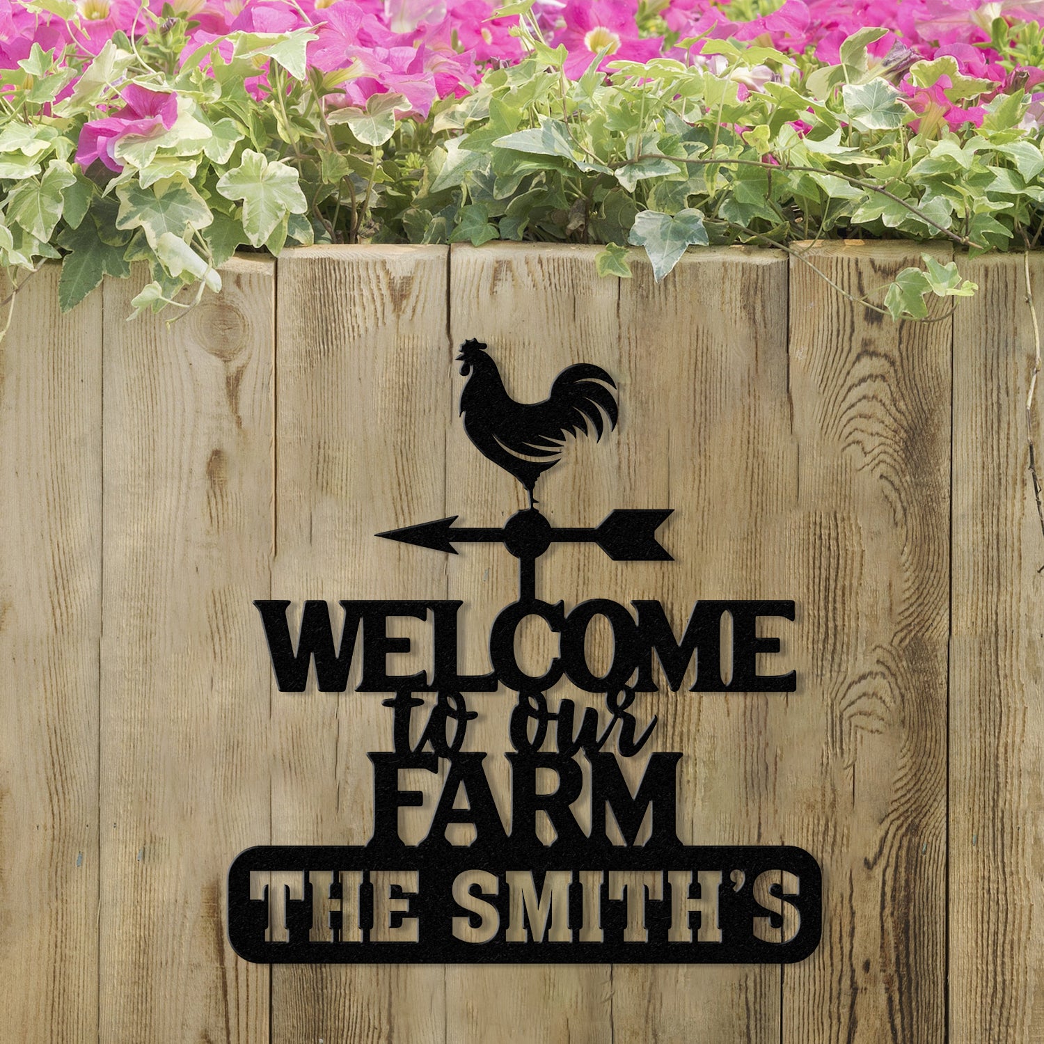 Personalized Metal Welcome Farm Sign with Rooster, Rustic Outdoor Yard Decor, Custom Name Farmhouse Wall Art, Farm Entrance Gate Sign