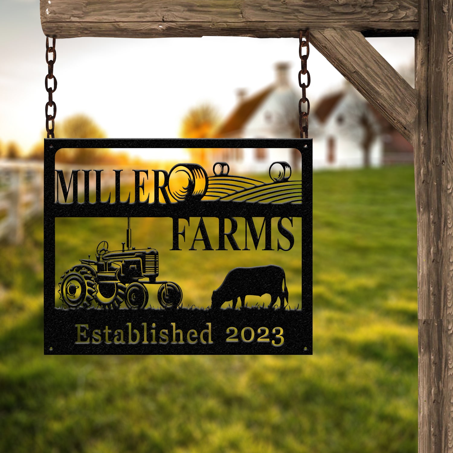 Personalized Farm Sign, Custom Metal Farm Decor, Tractor Metal Sign, Rustic Farmhouse Outdoor Sign, Custom Name Metal Sign for Yard or Barn
