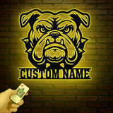 Personalized Bulldog Metal Wall Art LED Light, Custom Dog Name Sign, Dog Lover Home Decor, Pet Wall Art, Gift for Dog Owners