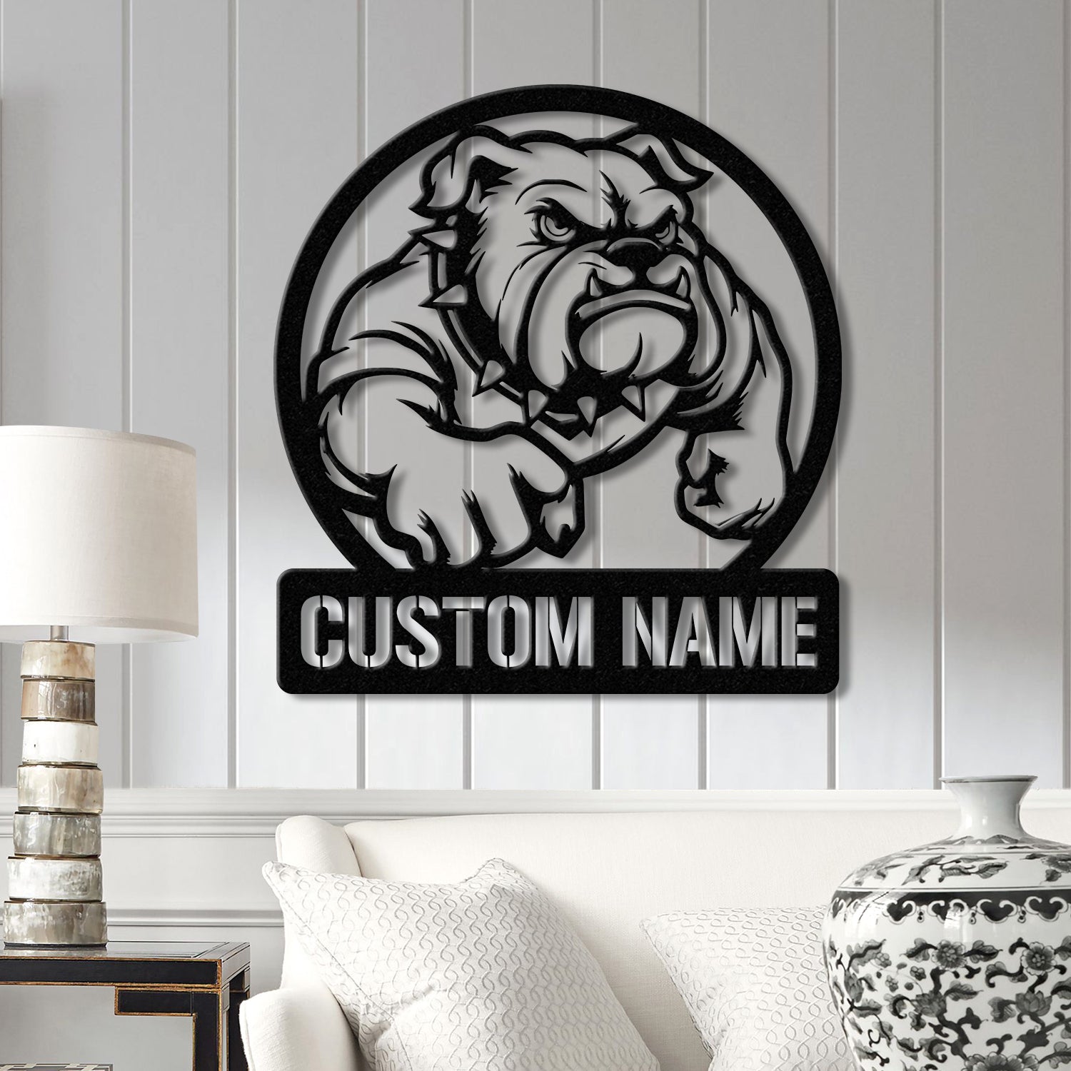 Personalized Bulldog Metal Wall Art LED Light, Custom Dog Name Sign, Dog Lover Home Decor, Pet Wall Art, Gift for Dog Owners