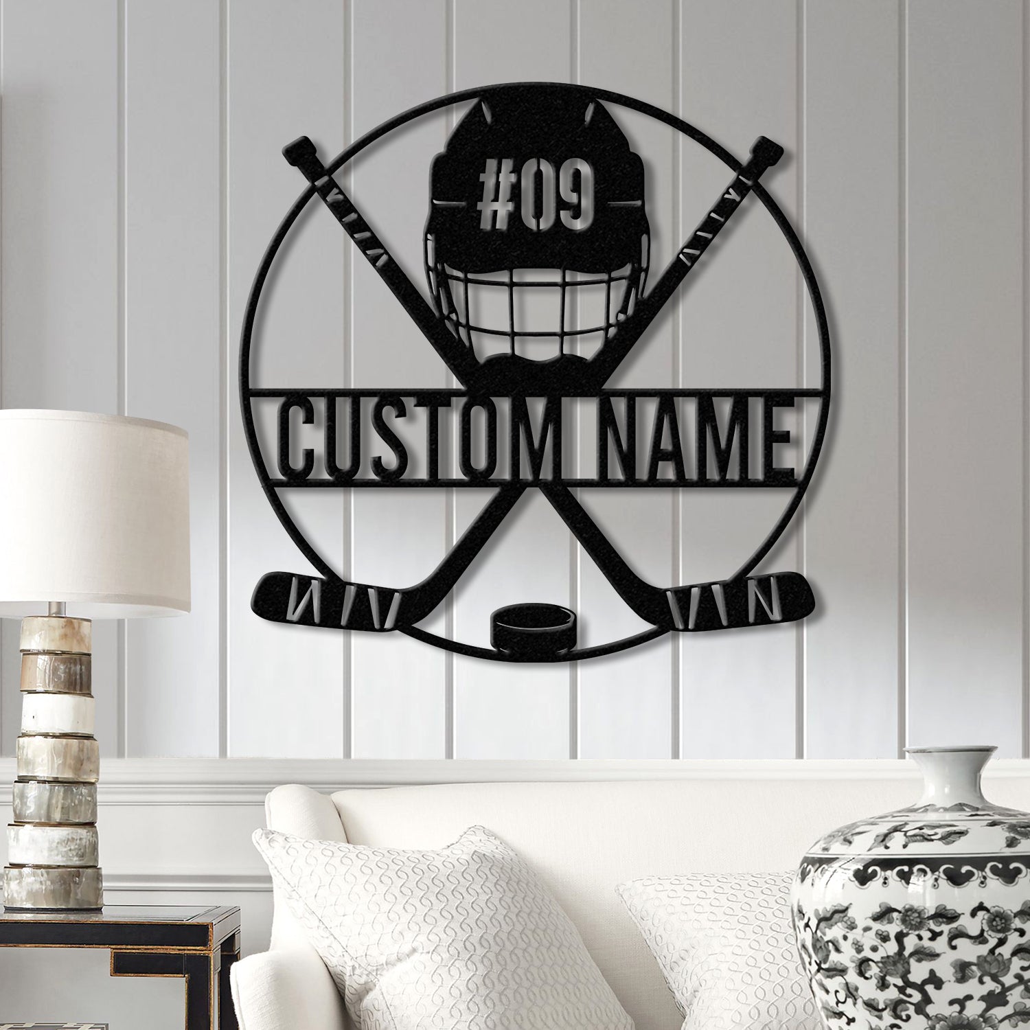 Personalized Ice Hockey Metal Wall Art LED Light, Custom Hockey Player Stick Sign, Home Decor, Sports Wall Art, Gift for Hockey Lovers