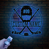 Personalized Ice Hockey Metal Wall Art LED Light, Custom Hockey Player Stick Sign, Home Decor, Sports Wall Art, Gift for Hockey Lovers