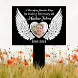 Custom Photo Angel Wings Heart Memorial Sign, Temporary Grave Marker With Photo, Outdoor Memorial Sign, Sympathy Plaque, Remembrance Plaque