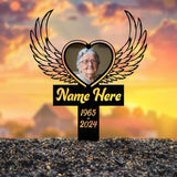 Custom Photo Angel Wings Grave Marker, Temporary Grave Marker With Photo, Outdoor Memorial Plaque, Sympathy Plaque, Remembrance Plaque