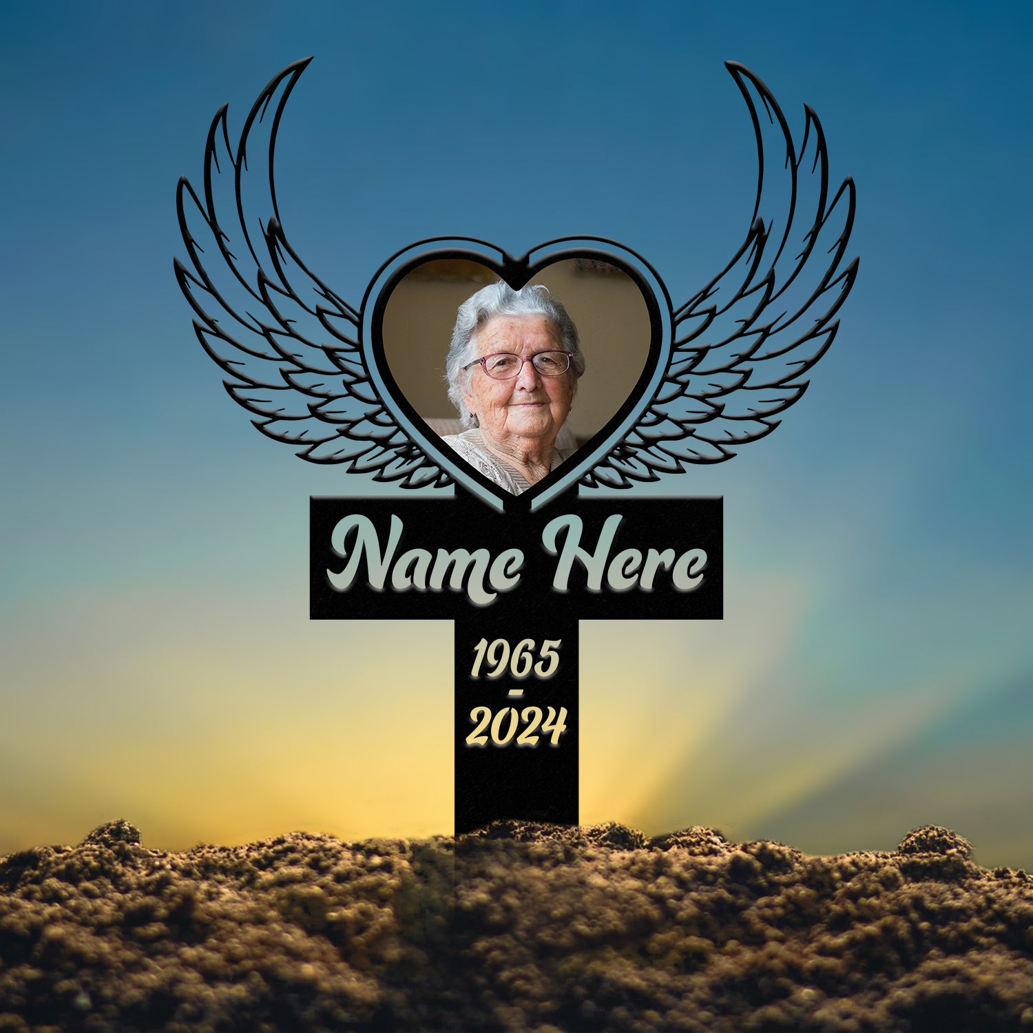 Custom Photo Angel Wings Grave Marker, Temporary Grave Marker With Photo, Outdoor Memorial Plaque, Sympathy Plaque, Remembrance Plaque