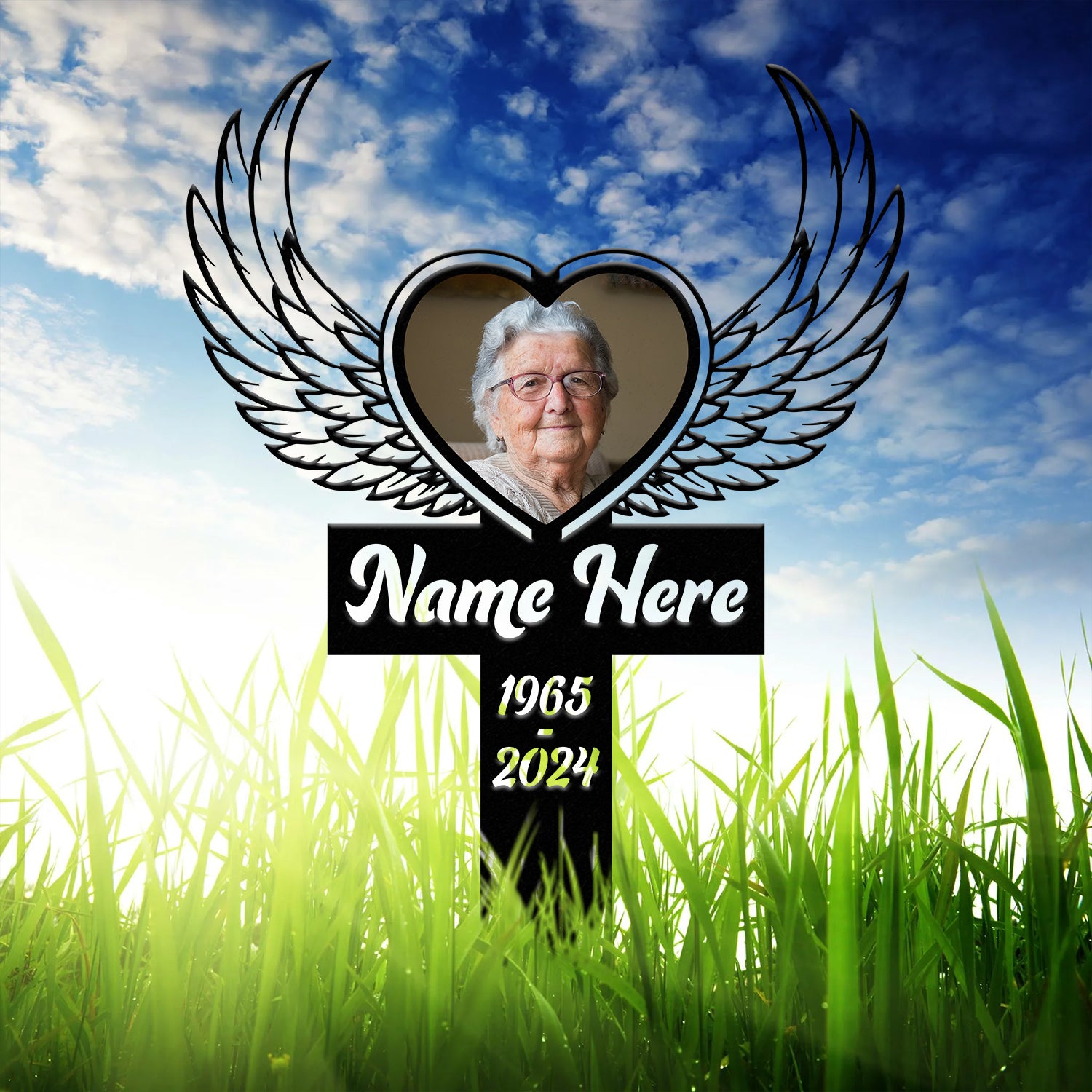 Custom Photo Angel Wings Grave Marker, Temporary Grave Marker With Photo, Outdoor Memorial Plaque, Sympathy Plaque, Remembrance Plaque