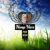 Custom Photo Angel Wings Grave Marker, Temporary Grave Marker With Photo, Outdoor Memorial Plaque, Sympathy Plaque, Remembrance Plaque