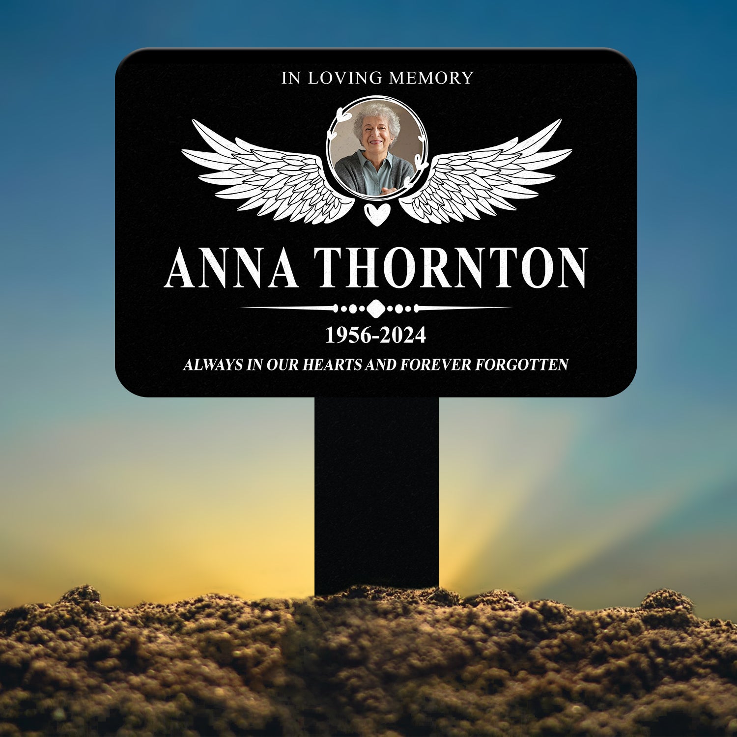 Custom Photo Angel Wings Heart Memorial Sign, Temporary Grave Marker With Photo, Outdoor Memorial Sign, Sympathy Plaque, Remembrance Plaque