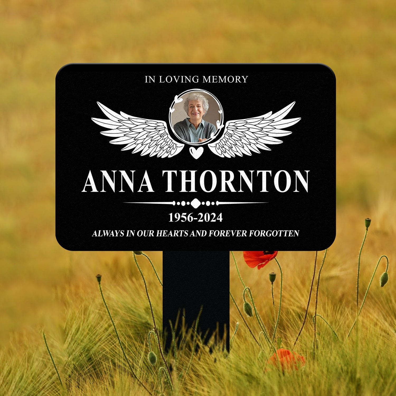 Custom Photo Angel Wings Heart Memorial Sign, Temporary Grave Marker With Photo, Outdoor Memorial Sign, Sympathy Plaque, Remembrance Plaque