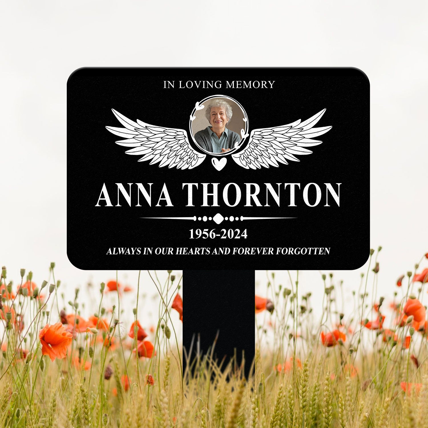 Custom Photo Angel Wings Heart Memorial Sign, Temporary Grave Marker With Photo, Outdoor Memorial Sign, Sympathy Plaque, Remembrance Plaque